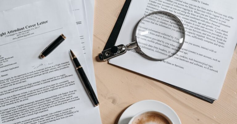 magnifying glass over a stack of cover letters